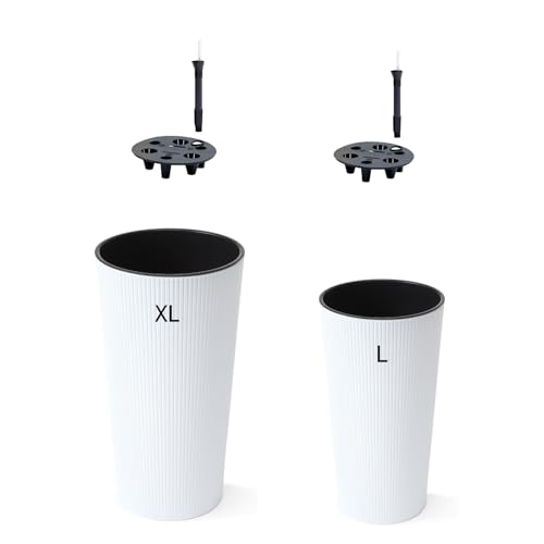 Blumenkübel mit Bewässerungssystem Rund Slim Blumentopf mit Herausnehmbaren Einsatz 2er Set L+XL (Weiß, L + XL + 2X SYS) von MELTOM