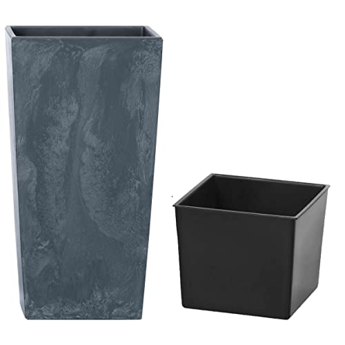 MELTOM Blumenkübel mit Einsatz Slim Hoch Quadratisch Beton Optik Farbe: Anthrazit XXS (BxH): 14 x 27 cm von MELTOM