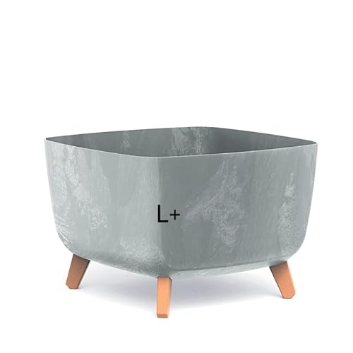 MELTOM Blumentopf Beton Optik Schale mit Füßen Einsatz Blumenschale Übertopf, 38 x 38 x 27 cm (Grau) von MELTOM