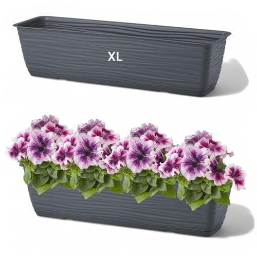 Blumentopf Blumenkasten mit Halter Balkonkasten Wellen 3D Effekt mit Untersetzer (Anthrazit, XL- 60cm) von MELTOM