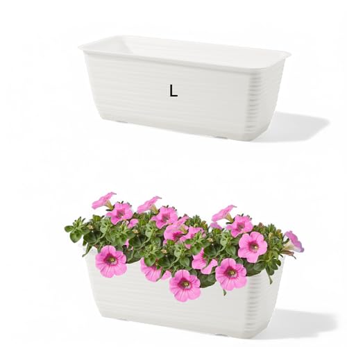 Blumentopf Blumenkasten mit Halter Balkonkasten Wellen 3D Effekt mit Untersetzer (Weiß, L-50 cm) von MELTOM