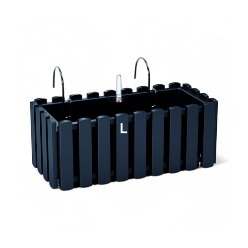 Blumentopf Blumenkasten mit Halter Balkonkasten mit Bewässerungssystem (Anthrazit, L-40) von MELTOM