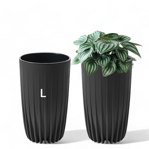 Blumentopf Eco 100% Recycled Slim Blumentopf mit Herausnehmbaren Einsatz, Größe L: 25 x 42 cm (Schwarz) von MELTOM