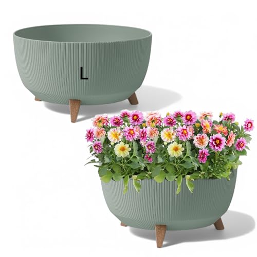 MELTOM Blumentopf Schale mit Füßen Einsatz Kräutertopf Übertopf Pflanzschale Eco Recycled (Grün, L - 40 cm) von MELTOM