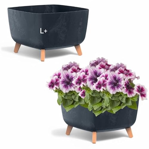 MELTOM Blumentopf Schale mit Füßen Einsatz Viereckig Kräutertopf Übertopf (Beton Anthrazit, +L - 38 cm) von MELTOM