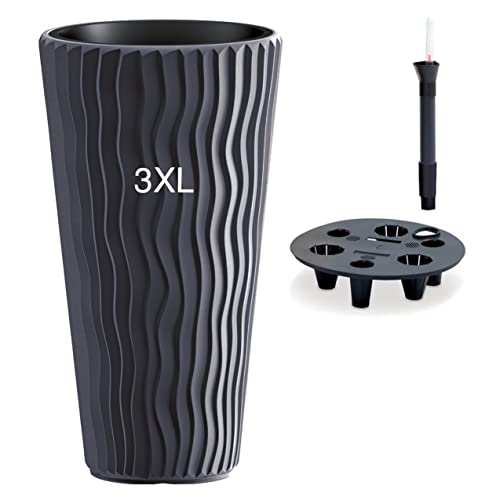 MELTOM Blumentopf mit Bewässerungssystem vertikaler Wellenoptik Einsatz Hoch 3D Effekt in Anthrazit 3XL: (DxH) 37 x 71 cm von MELTOM
