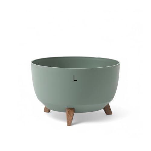 MELTOM Blumentopf mit Füßen aus Kunststoff Schale Rund mit Einsatz Kräutertopf (Grün, L - 40 cm) von MELTOM