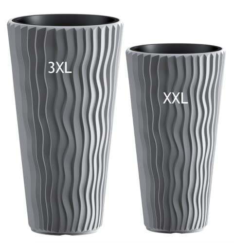 Blumentopf mit vertikaler Wellenoptik herausnehmbarem Einsatz Hoch 3D Effekt in Grau SET2: 3XL+XXL Blumentopf mit vertikaler Wellenoptik herausnehmbarem Einsatz Hoch 3D Effekt in Grau SET2: 3XL+XXL von MELTOM