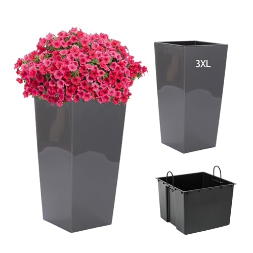 Übertopf Blumenkübel Blumentopf Hochglanz mit Einsatz Hoch (Anthrazit, 3XL-75cm) von MELTOM