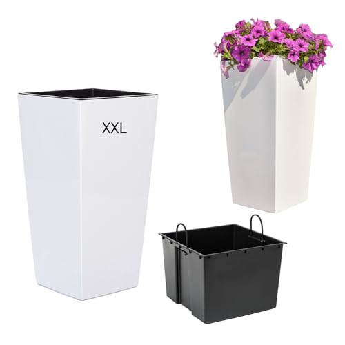 Übertopf Blumenkübel Blumentopf Hochglanz mit Einsatz Hoch (Weiß, XXL-67cm) von MELTOM
