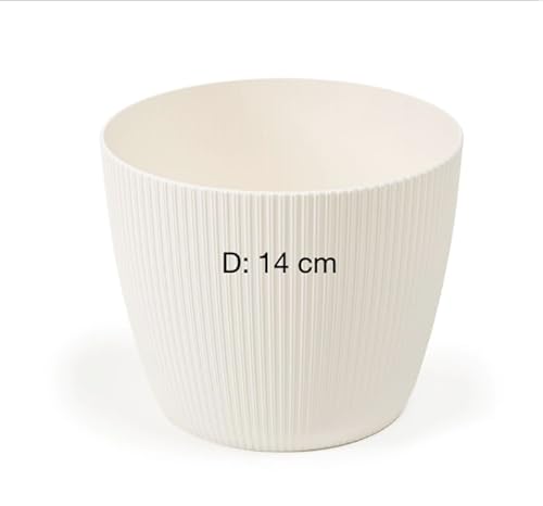 Übertopf Blumentopf Kräutertopf 3D Rillen Dekorativ (Creme, XS-14 cm) von MELTOM