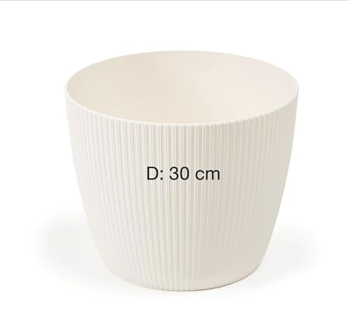 MELTOM Übertopf Blumentopf Kräutertopf 3D Rillen Dekorativ (Creme, XXL-30 cm) von MELTOM