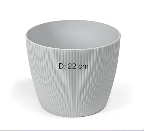 MELTOM Übertopf Blumentopf Kräutertopf 3D Rillen Dekorativ (Grau, L-22 cm) von MELTOM