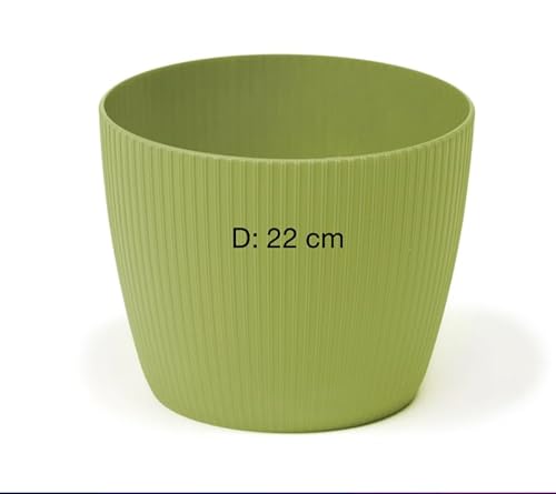 MELTOM Übertopf Blumentopf Kräutertopf 3D Rillen Dekorativ (Olive, L-22 cm) von MELTOM