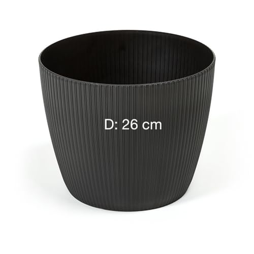 MELTOM Übertopf Blumentopf Kräutertopf 3D Rillen Dekorativ (Schwarz, XL-26 cm) von MELTOM