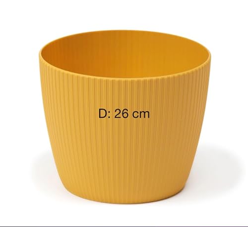 MELTOM Übertopf Blumentopf Kräutertopf 3D Rillen Dekorativ (Senf, XL-26 cm) von MELTOM