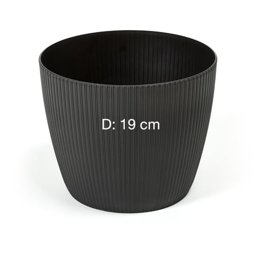 MELTOM Übertopf Blumentopf Kräutertopf Rund Rillen sehr Dekorativ (Schwarz, M-19 cm) von MELTOM