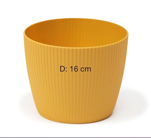 MELTOM Übertopf Blumentopf Kräutertopf 3D Rillen Dekorativ (Senf, S-16 cm) von MELTOM