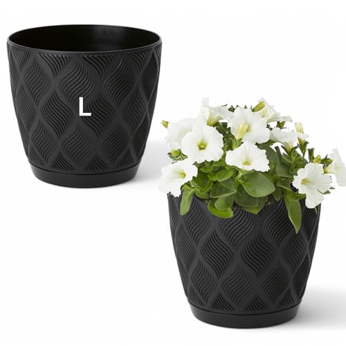 MELTOM Übertopf ECO 100% recycelt Blumentopf Kräutertopf mit Untersetzer DEKORATIV (Schwarz, L-17cm) von MELTOM