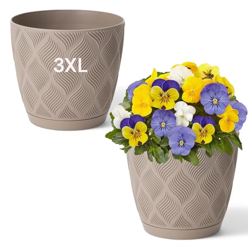 Übertopf ECO 100% recycelt Blumentopf Kräutertopf mit Untersetzer DEKORATIV (Taupe, 3XL - 27 cm) von MELTOM