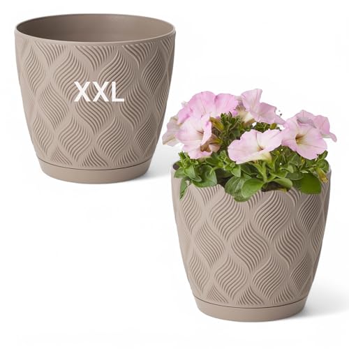 Übertopf ECO 100% recycelt Blumentopf Kräutertopf mit Untersetzer DEKORATIV (Taupe, XXL- 23 cm) von MELTOM