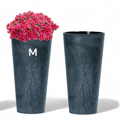 Pflanzkübel Slim Blumenkübel Betoneffekt aus Kunststoff MIT Behälter (Anthrazit, M - 38 cm) von MELTOM