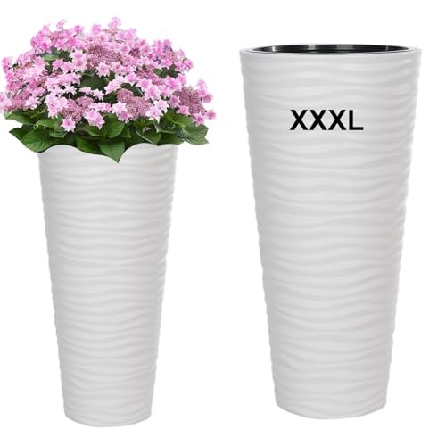 MELTOM Pflanzkübel Slim Rund 3D Effekt - Wellen - Farbe: Weiß mit Herausnehmbaren Einsatz, DxH: 40 x 79 cm, Hoch von MELTOM