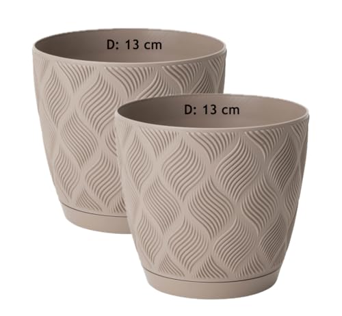 Übertopf ECO 100% recycelt Blumentopf Kräutertopf mit Untersetzer 3D Muster (Taupe, S- 13 cm) von MELTOM