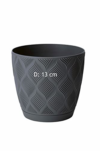 Übertopf ECO 100% recycelt Blumentopf Kräutertopf mit Untersetzer 3D Muster Dekorativ (Anthrazit, S-13 cm) von MELTOM