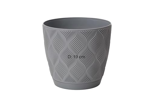 Übertopf ECO 100% recycelt Blumentopf Kräutertopf mit Untersetzer 3D Muster Dekorativ (Grau, XL-19 cm) von MELTOM