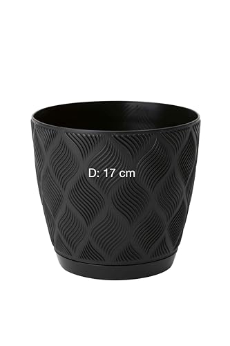 Übertopf ECO 100% recycelt Blumentopf Kräutertopf mit Untersetzer 3D Muster Dekorativ (Schwarz, L-17 cm) von MELTOM