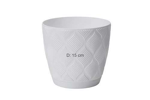 Übertopf ECO 100% recycelt Blumentopf Kräutertopf mit Untersetzer 3D Muster Dekorativ (Weiß, M-15 cm) von MELTOM