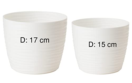 Übertopf Wellen Slim Rund Blumentopf Pflanztopf 3D Effekt SET2: M + L in Weiß von MELTOM