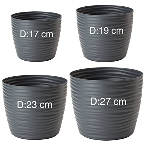 MELTOM Übertopf Wellen Slim Rund Blumentopf Pflanztopf 3D Effekt SET4: L+XL+XXL+3XL in Anthrazit von MELTOM