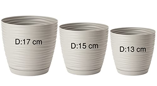 MELTOM Übertopf mit Untersetzer Wellen Slim Rund Blumentopf Pflanztopf 3D Effekt SET3: S+M+L in Grau von MELTOM