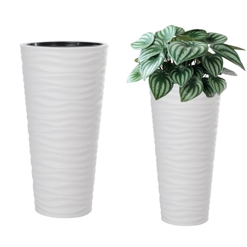 MELTOM Blumenkübel Blumentopf Rund 3D Effekt Slim Pflanzkübel mit Herausnehmbaren Einsatz (XL) von MELTOM