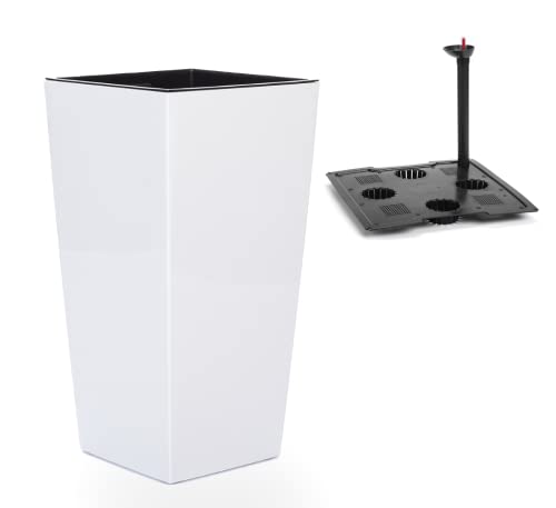 MELTOM XXL Pflanzkübel mit Bewässerungssystem aus Kunststoff in Hochglanz Farbe: Weiß mit Herausnehmbaren Einsatz, BxTxH in cm: 39 x 39 x 75 cm von MELTOM