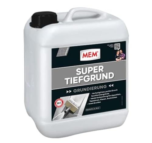 MEM Super Tiefgrund, Für saugende und nichtsaugende Untergründe, Innen und außen anwendbar, Einfache Anwendung, Lösemittelfrei, 5 l, Milchig-weiß von MEM