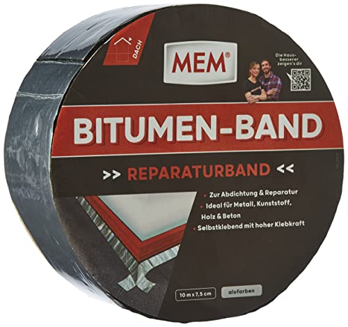 MEM Bitumen-Band, Selbstklebendes Dichtungsband, UV-beständige Schutzfolie, Stärke: 1,5 mm, Maße: 7,5 cm x 10 m, Alufarben, 500480 von MEM