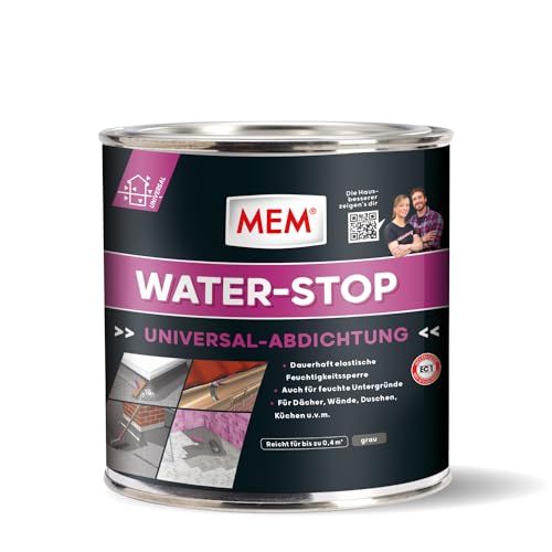 MEM Water Stop,Universalabdichtung und Feuchtigkeitssperre,Optimal geeignet für die Innen-und Außenanwendung, Lösemittel-, silikon-und bitumenfrei, Dichtet sofort, Grau, 1kg von MEM