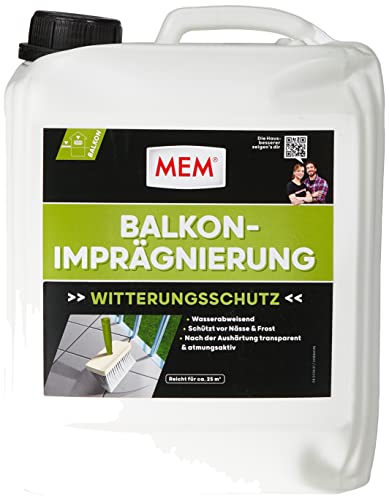 MEM Balkon-Imprägnierung, Für saugende Untergründe, Wasserabperleffekt, Wasserdicht und atmungsaktiv, Lösemittelfrei, 5 l von MEM