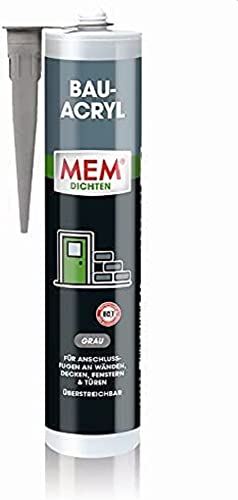 MEM Bau-Acryl, Dichtungsmasse für Risse und Anschlussfugen, Lösemittelfrei, Innen- und Außenbereich, 300 ml Kartusche, Grau von MEM