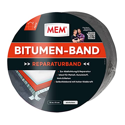 MEM Bitumen-Band, Selbstklebendes Dichtungsband, UV-beständige Schutzfolie, Stärke: 1,5 mm, Maße: 15 cm x 10 m, Farbe: Aluminium von MEM