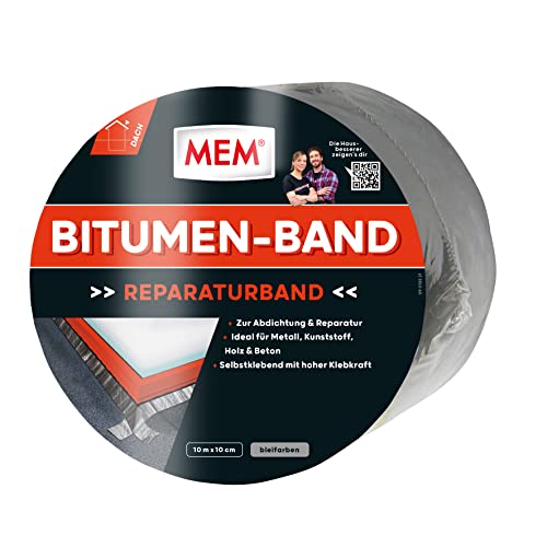 MEM Bitumen-Band, Selbstklebendes Dichtungsband, UV-beständige Schutzfolie, Stärke: 1,5 mm, Maße: 10 cm x 10 m, Farbe: Blei von MEM