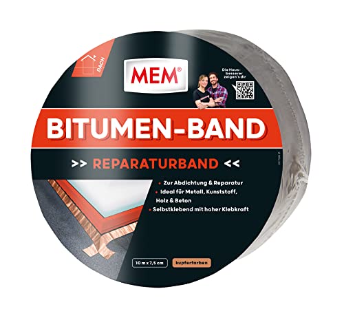 MEM Bitumen-Band, Selbstklebendes Dichtungsband, UV-beständige Schutzfolie, Stärke: 1,5 mm, Maße: 7,5 cm x 10 m, Farbe: Kupfer, 500475 von MEM