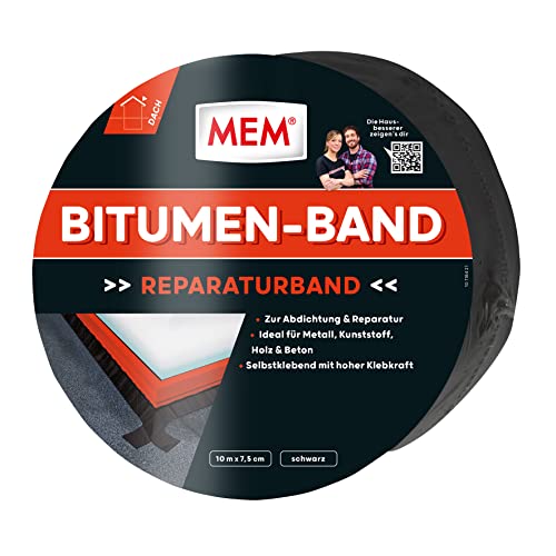 MEM Bitumen-Band, Selbstklebendes Dichtungsband, UV-beständige Schutzfolie, Stärke: 1,5 mm, Maße: 7,5 cm x 10 m, Farbe: Schwarz von MEM