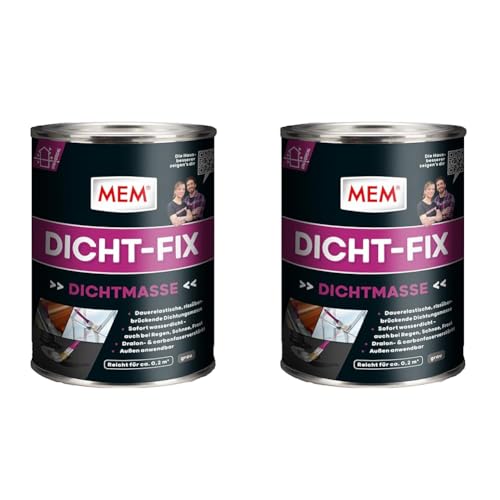 MEM Dicht-Fix, Für alle üblichen Untergründe, Zur Abdichtung von Undichtigkeiten und kleineren Leckstellen, Einfache Anwendung, Gebrauchsfertig, UV-beständig, 375 ml, Grau (Packung mit 2) von MEM