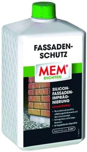 MEM Fassaden-Imprägnierung, Langanhaltender Abperleffekt, Auch für schlecht saugende Untergründe, Einfache Anwendung, Lösemittelfrei, 1 l, Milchig-weiß von MEM