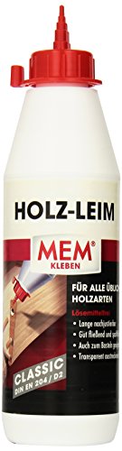 MEM Holz-Leim Classic, Holzleim für alle üblichen Holzarten, Holzwerkstoffen und Schichtstoffplatten, Gebrauchsfertig, Lösemittelfrei, 550 g, Weiß (Transparent austrocknend) von MEM