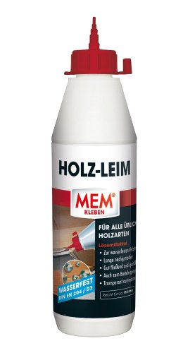 MEM Holz-Leim Wasserfest, Holz- und Parkettleim für Fertigparkett, Laminatböden und Spanplatten, Für alle üblichen Holzarten, Gebrauchsfertig, Lösemittelfrei, 550 g, Weiß (transparent austrocknend) von MEM